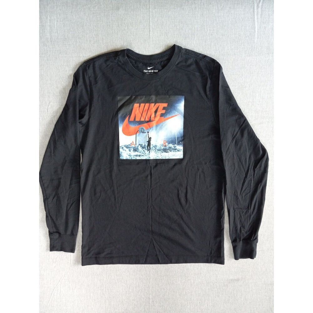 The Nike Tee AIR Medium Long Sleeved Art Printed Logo Athletic Pullover Shirt